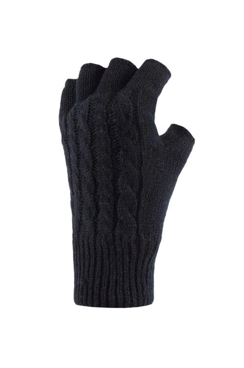 Picture of BSGH441OSBLK-Ladies Cable Fingerless Gloves - Black ONE SIZE